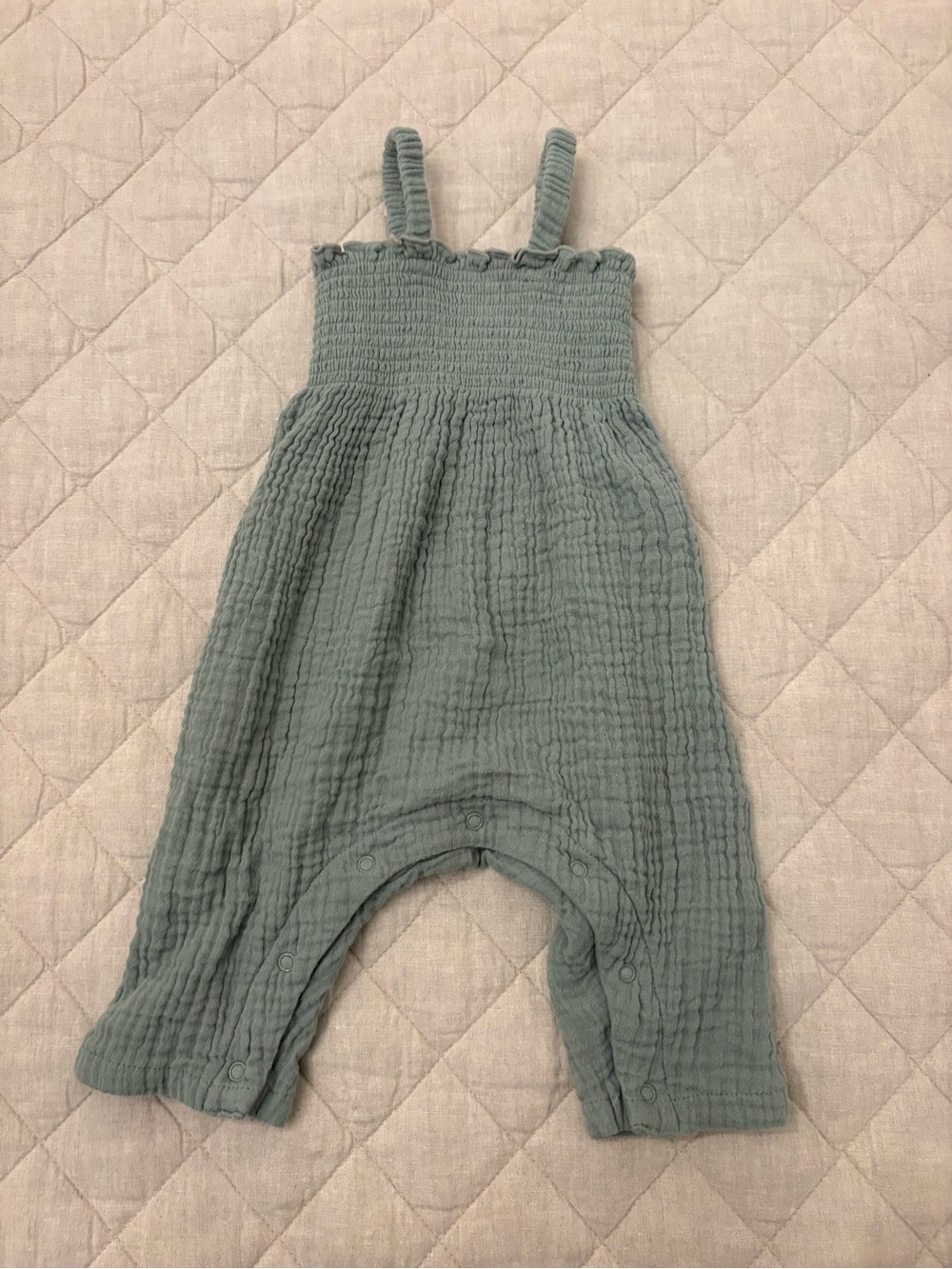 Angel Dear Sage Green Gauze Smocked Romper